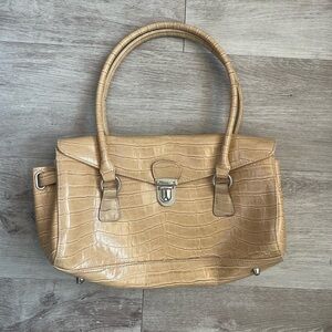 Chic Tan Crocodile-Embossed Satchel